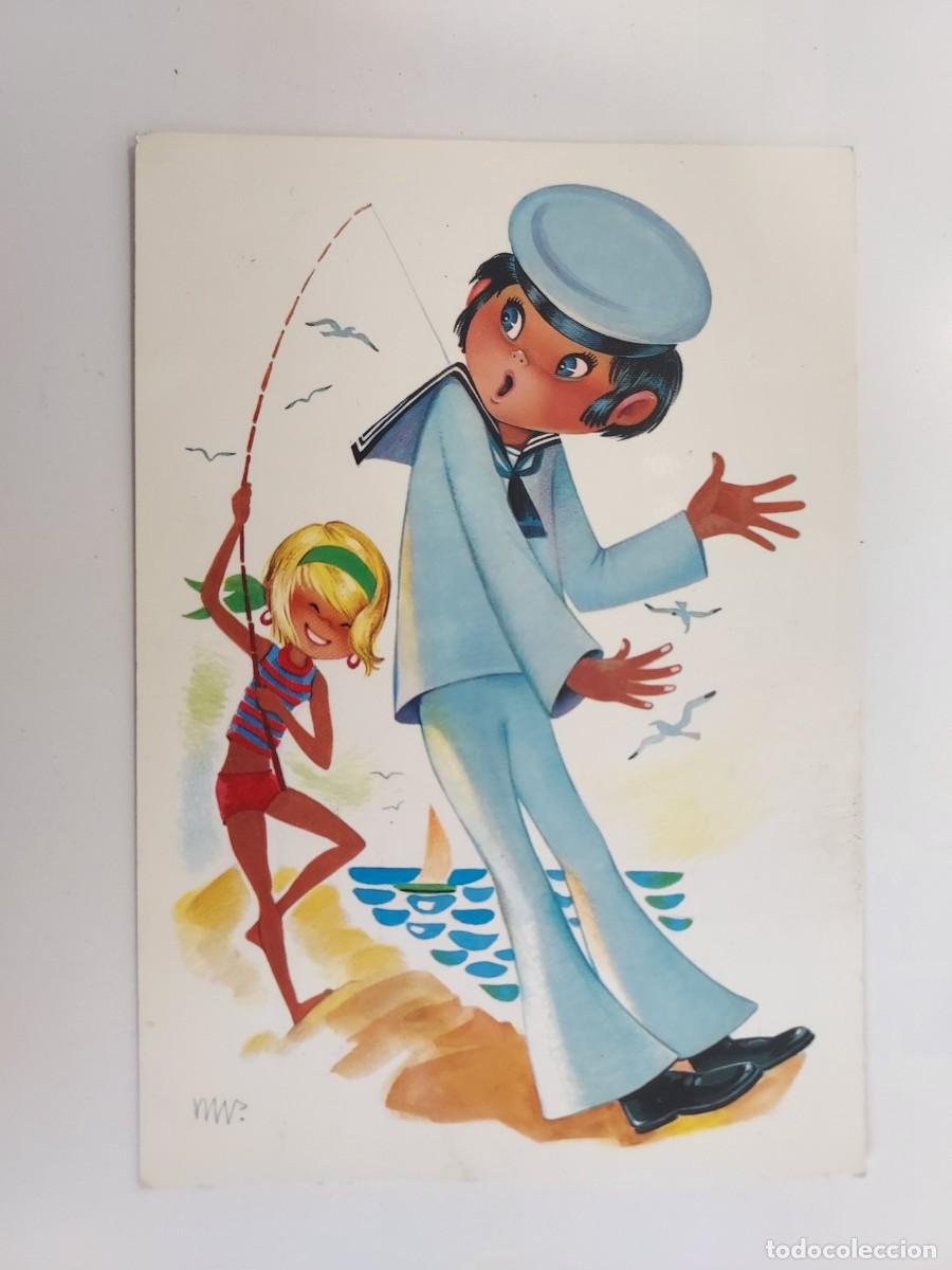 Postales: POSTAL ILUSTRADOR MR MARTA RIBAS &iquest;?. PAREJA ENAMORADOS MILI MARINERO. 1969. BERGAS. SIN CIRCULAR