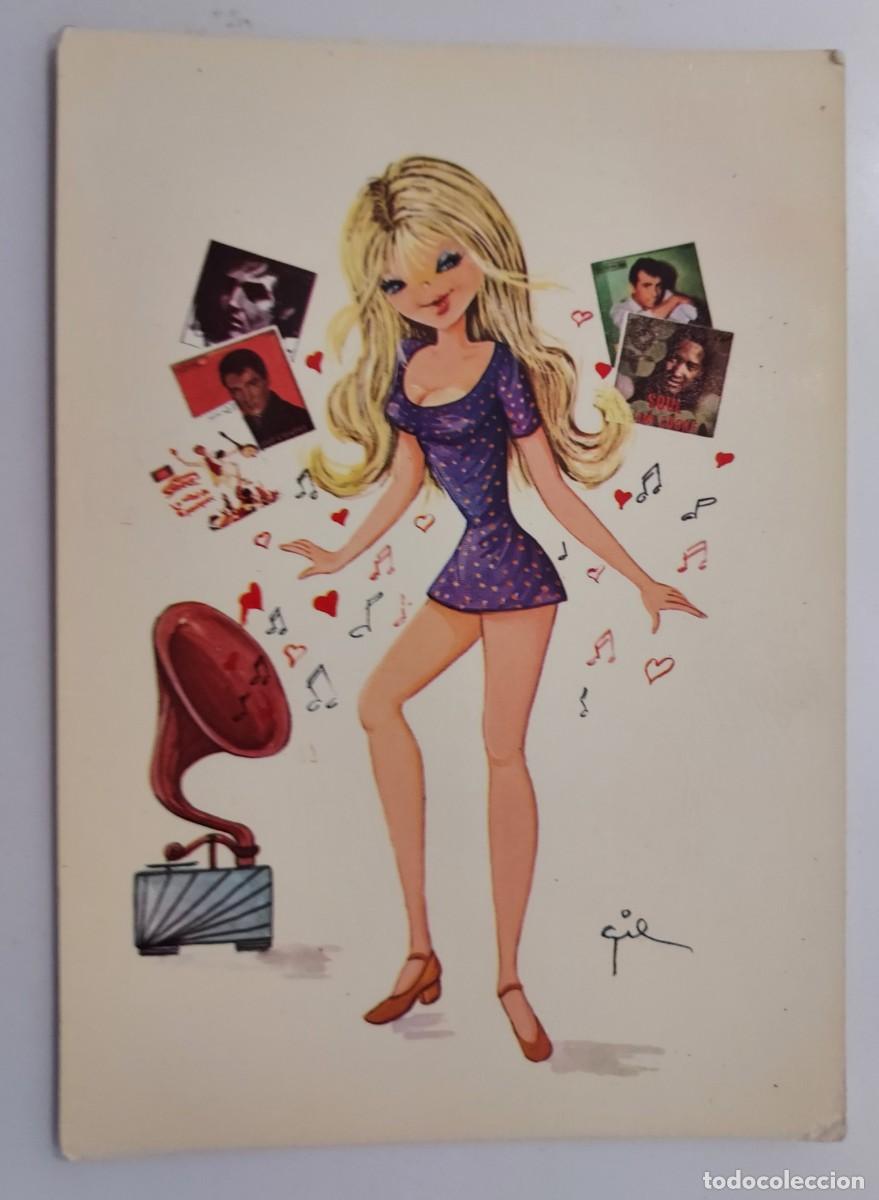Postales: POSTAL ILUSTRADOR GIL CHICA MODERNA TOCADISCOS IDOLOS MUSICA DISCOS. 1972. CERBER. SIN CIRCULAR