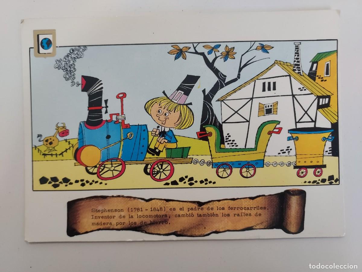 Postales: POSTAL ILUSTRADA TREN FERROCARRIL STEPHENSON LOCOMOTORA INVENTOR. 1973. ESCUDO ORO. ESCRITA