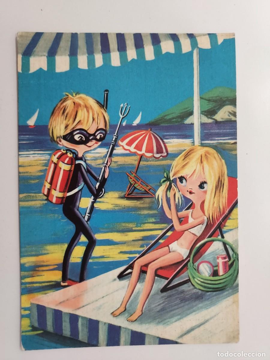 Postales: POSTAL PAREJA EN LA PLAYA SUBMARINISTA. CECAMI ITALIANA. CIRCULADA