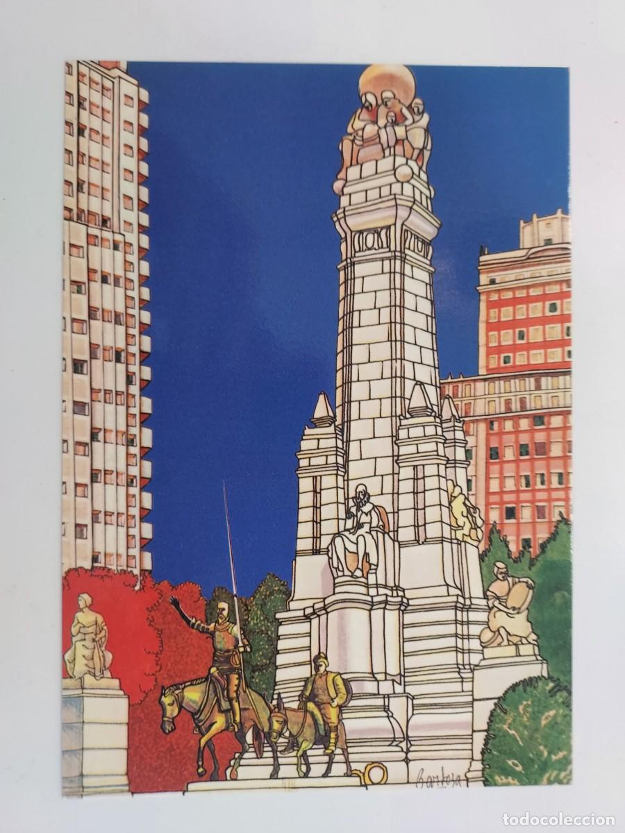 Postales: POSTAL ILUSTRADOR JUSTO BARBOZA. MADRID MONUMENTO CERVANTES PLAZA ESPA&Ntilde;A. 1982. SIN CIRCULAR