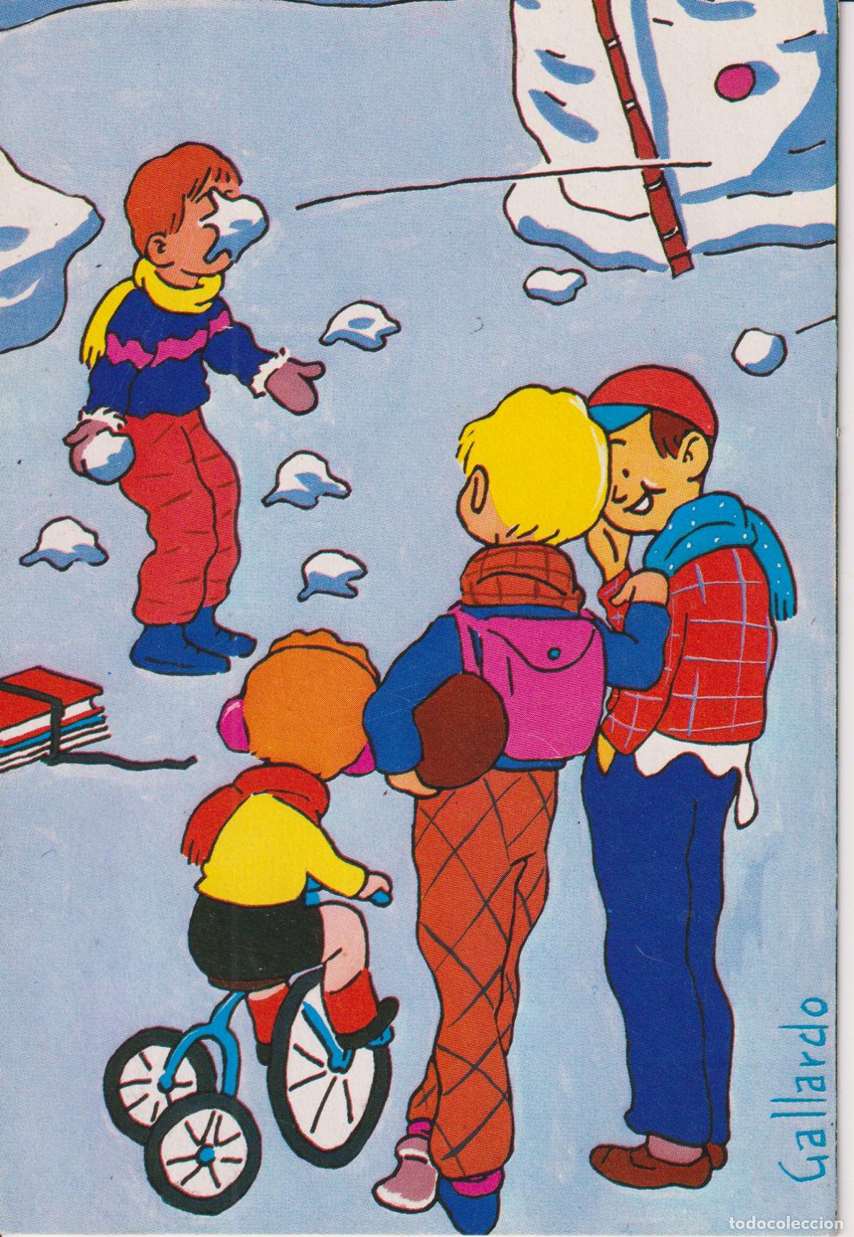 Postales: ILUSTRADOR: GALLARDO, JUGAR CON LA NIEVE - TALLER OCUPACIONAL STA.ISABEL - CIRCULADA