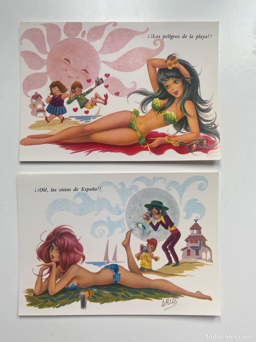 Postales: Lote 2 postales antiguas Arias C.Y.Z. humor pin-up playa bikini Serie 7380 sin circular