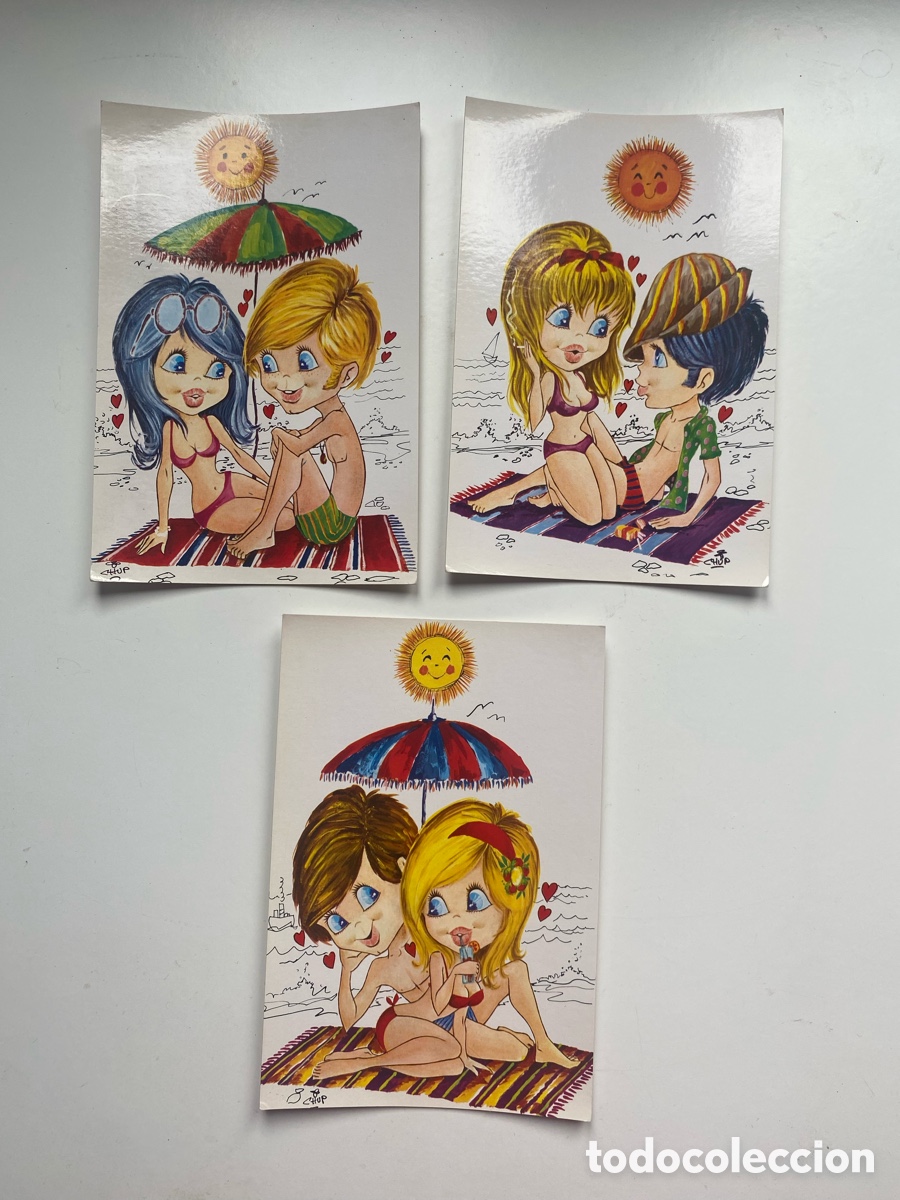 Postales: Lote 3 postales antiguas Chup | Parejas en la playa | Postales Vikingo | Sin circular