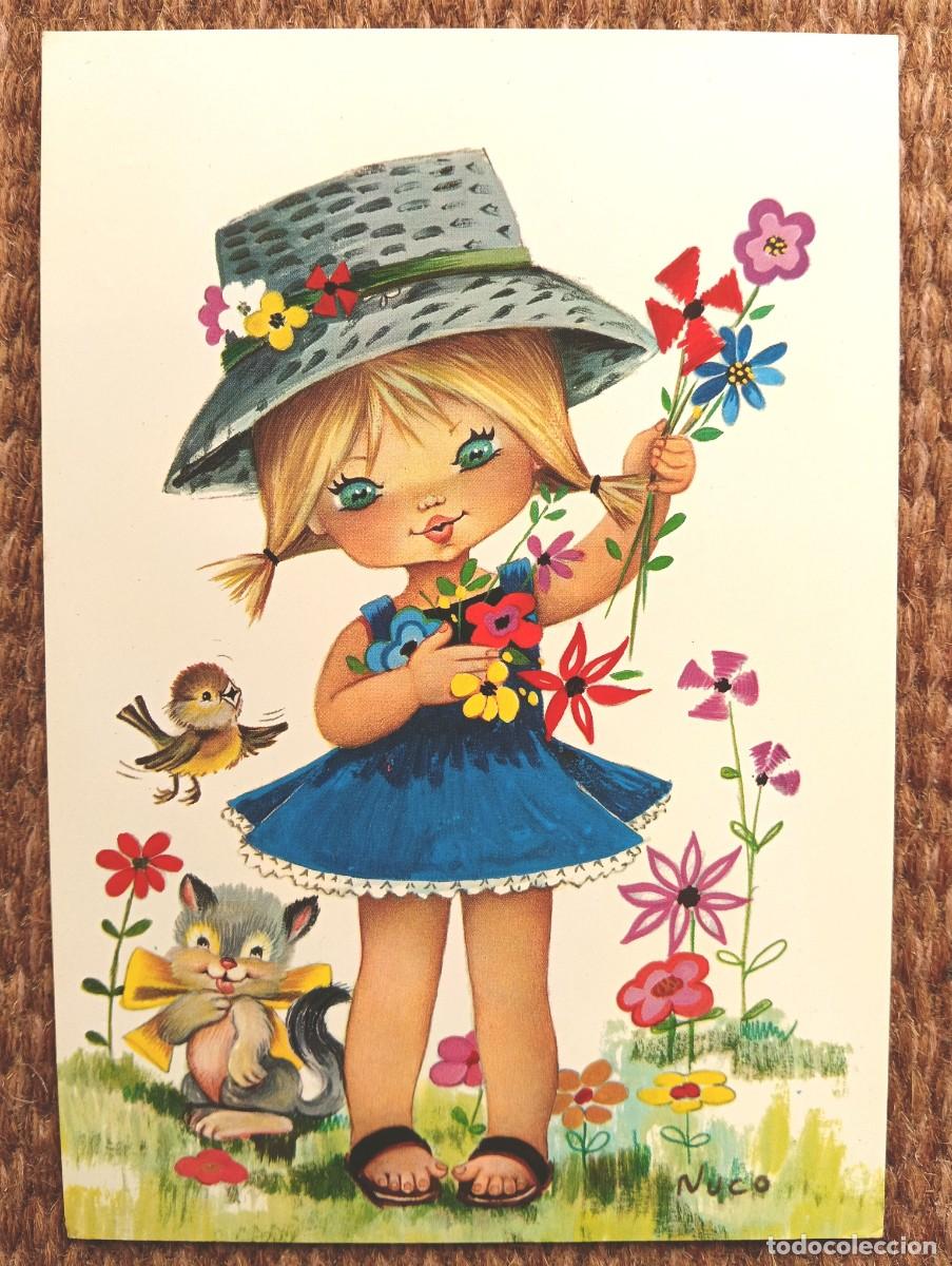 Postales: NI&Ntilde;A CON FLORES - ILUSTRACION NUCO - ED. C Y Z