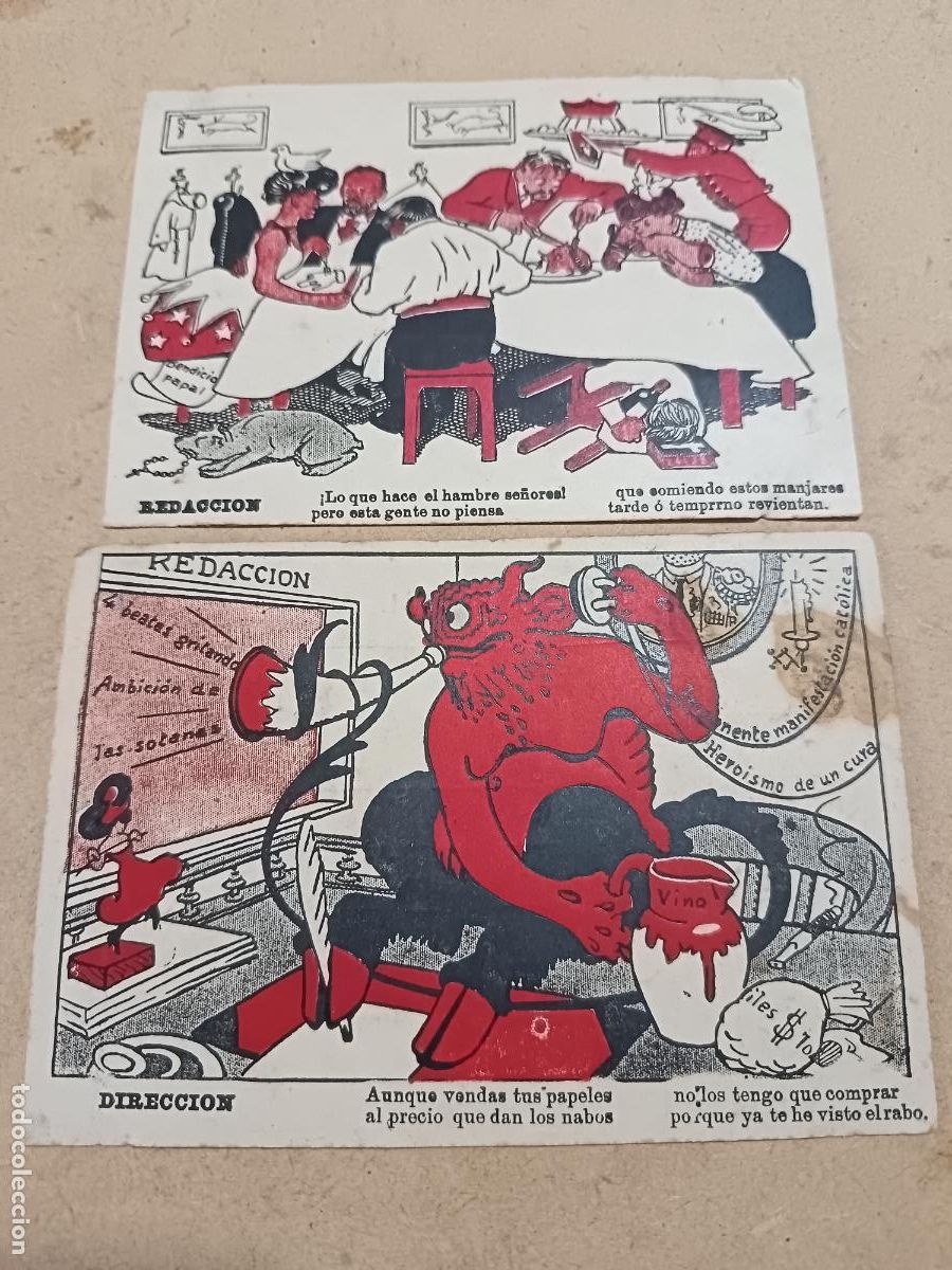 Postales: LOTE DE 2 POSTALES SAT&Iacute;RICAS. NUM. 1 Y 2. SERIE A.