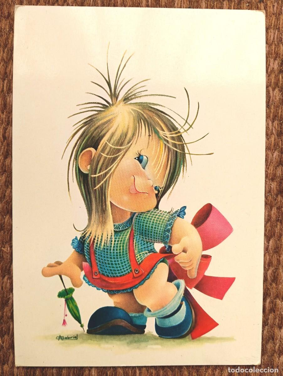 Postales: NI&Ntilde;A CON PARAGUAS - ILUSTRACION A. GABRIEL - ED. C Y Z