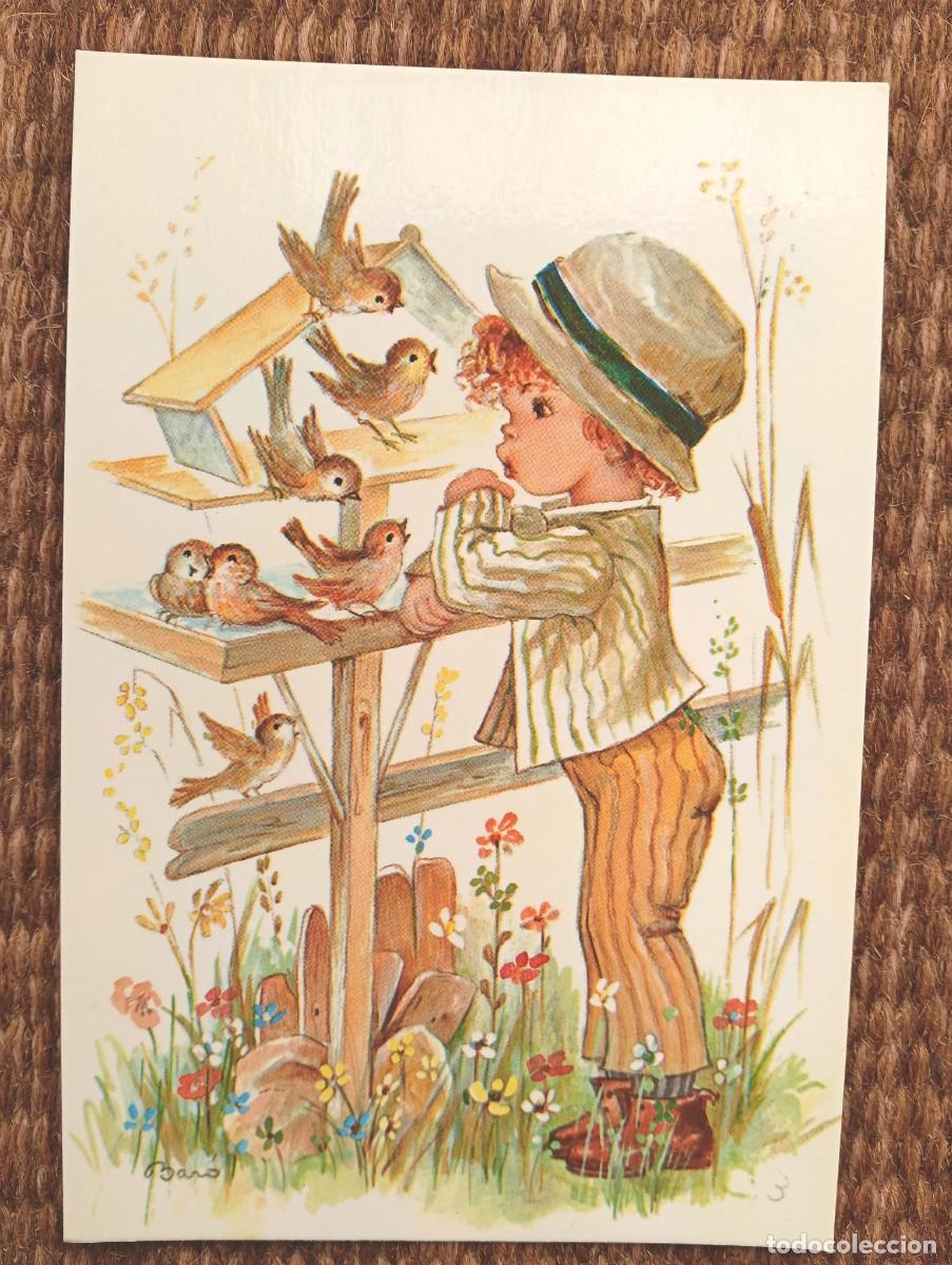 Postales: NI&Ntilde;O MIRANDO PAJARITOS - ILUSTRACION BARO - ED. C Y Z