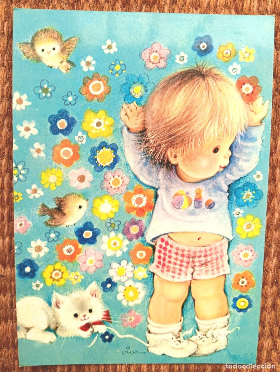 Postales: BEBE CON GATITO - ILUSTRACION VIVES - ED. EDICROMO