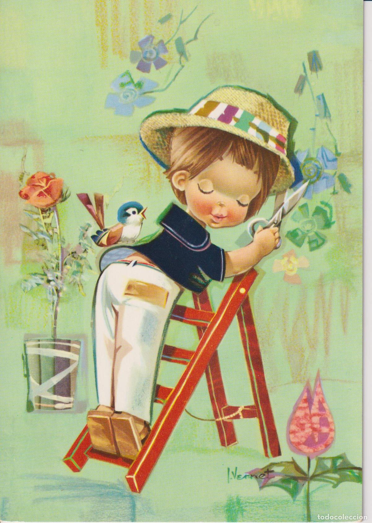 Postales: ILUSTRADOR: I.VERNET, EN EL JARD&Iacute;N &ndash; EDITA CyZ 6610 &ndash; ESCRITA