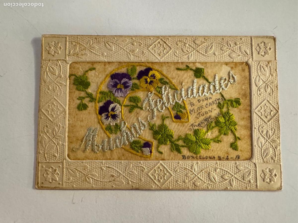 Postales: FELICITACION ANTIGUA - BORDADO - POSTAL ANTIGUA -(116.319)