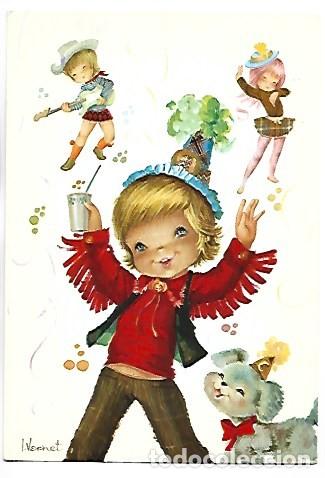 Postales: NI&Ntilde;OS CON PERRITO DE VERBENA