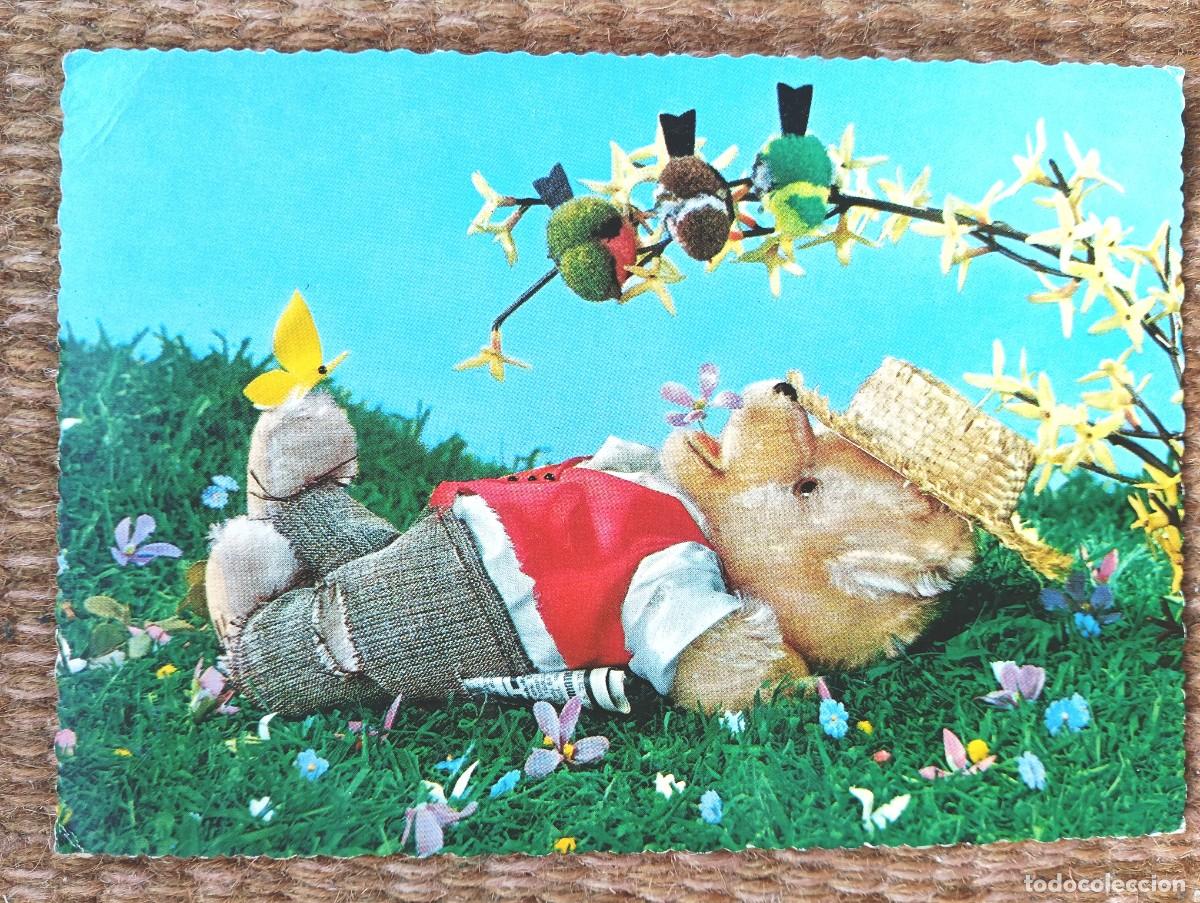 Postales: osito de peluche con pajaritos