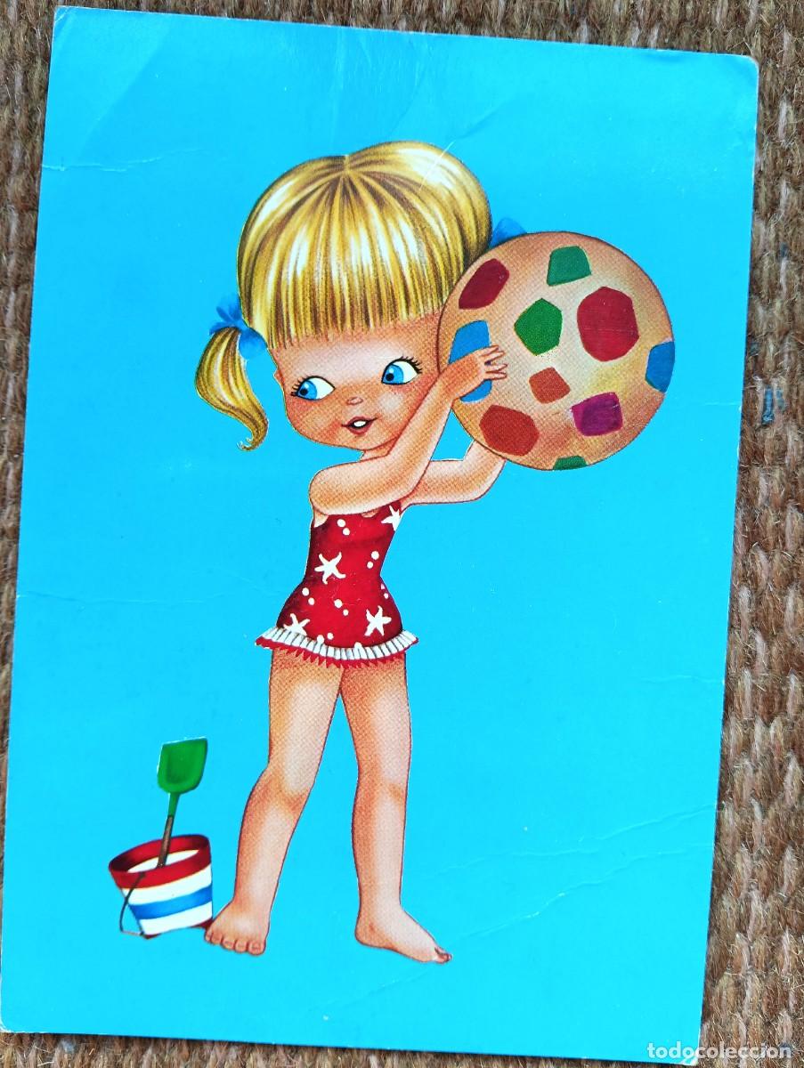 Postales: NI&Ntilde;A CON PELOTA DE PLAYA - ED. BV