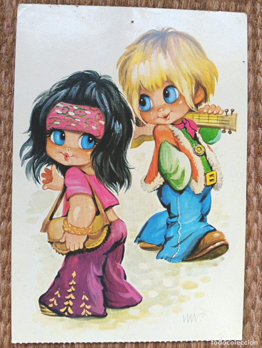 Postales: NI&Ntilde;OS HIPPIE CON GUITARRA - ED. BERGAS