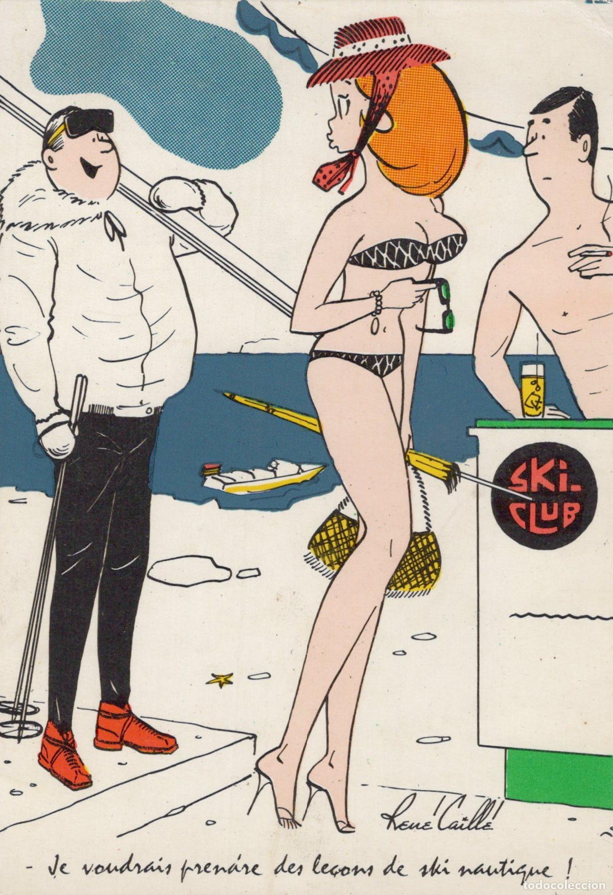Postales: France Cartoon Humour Sc&egrave;ne Estivale Le&ccedil;on Ski Nautique Femme Bikini *YAG082