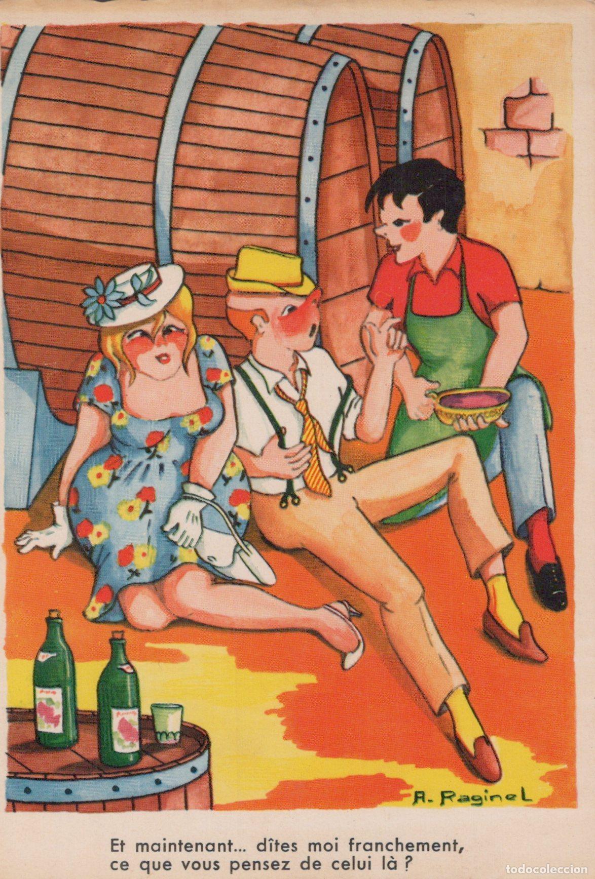 Postales: France Paris Humour Sc&egrave;ne de Cave &Agrave; Vin Personnages Manuscrite *YAG099
