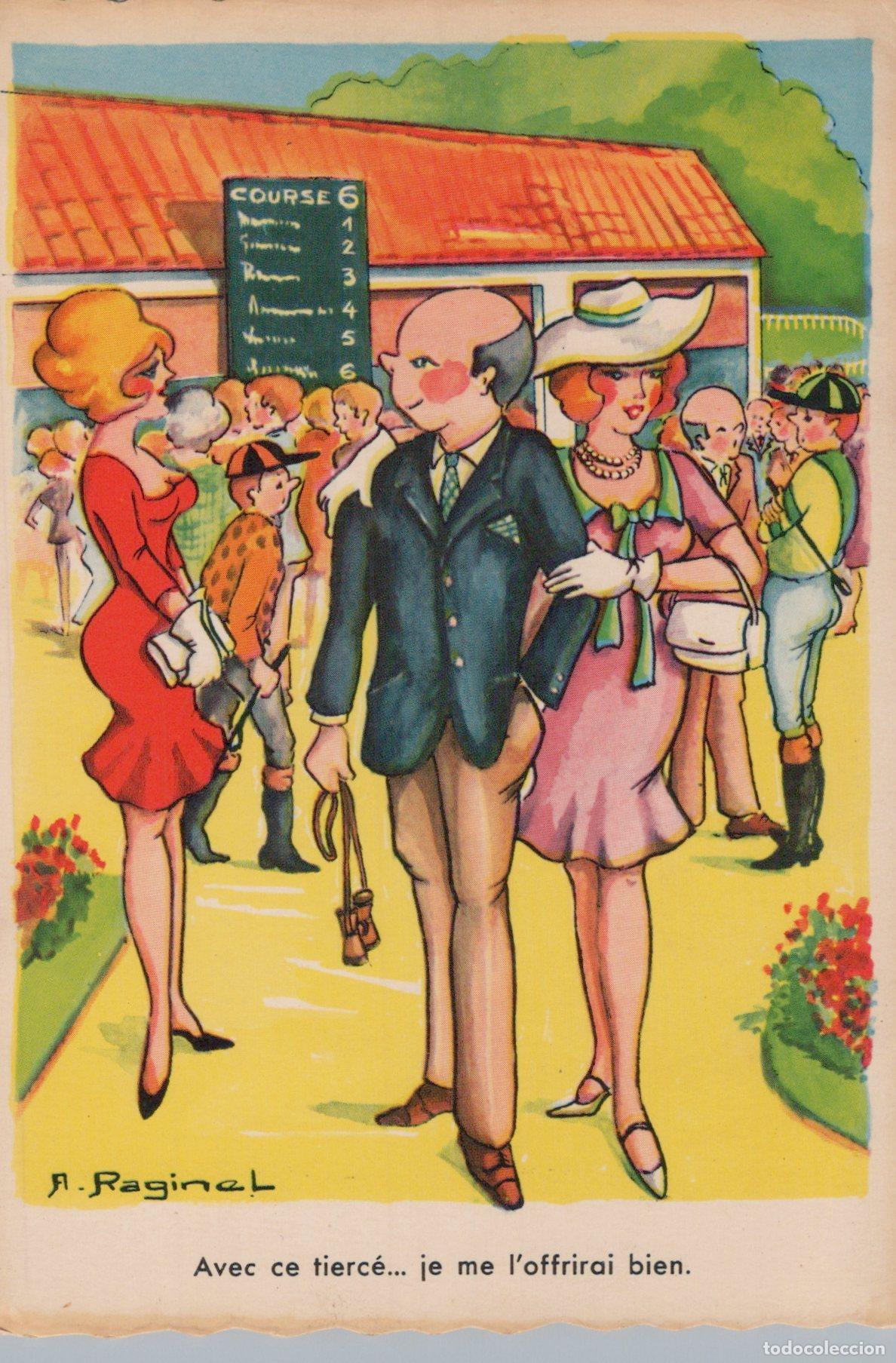 Postales: France Paris Sc&egrave;ne Course Hippique Humour Personnages &Eacute;l&eacute;gants A Raginel *YAG449