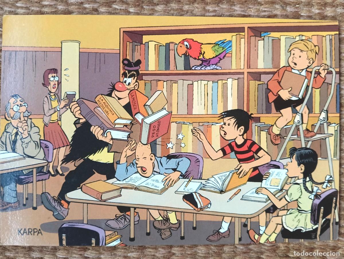 Postales: LA PANDILLA EN LA BIBLIOTECA - ILUSTRACION KARPA - CENTRE CULTURAL BANCAIXA