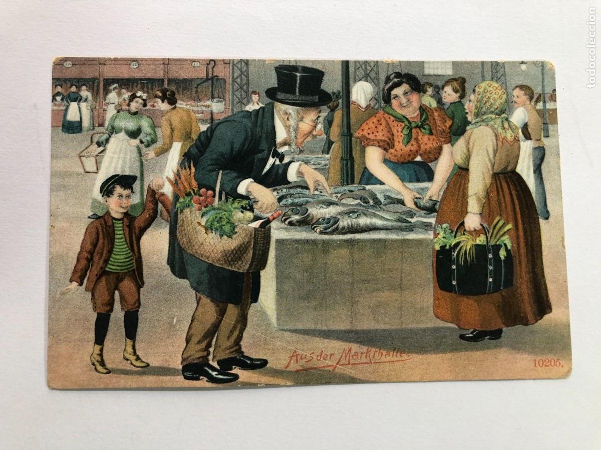 Postales: POSTAL 1910 / EN EL MERCADO / CIRCULADA DESDE EL VENDRELL A EL MASNOU