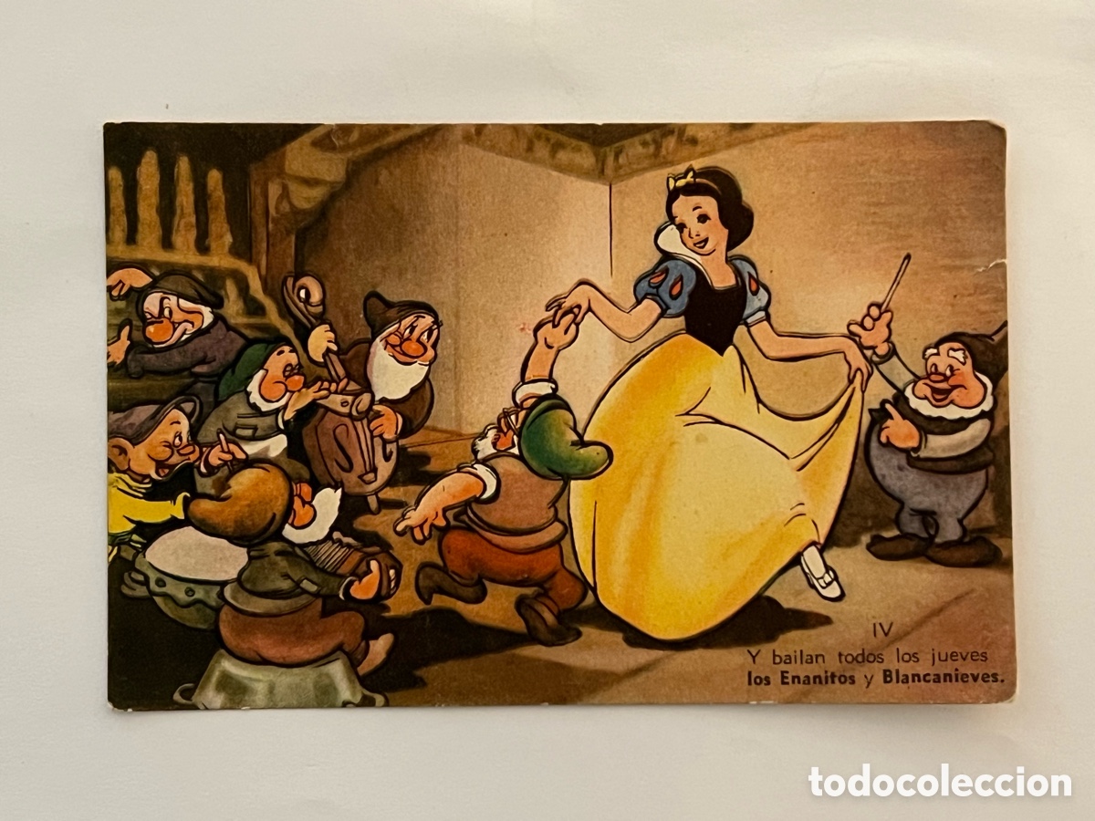 Postales: Walt Disney Productions Postal Y bailan todos los jueves. Los Enanitos y Blancanieves Editorial Alas