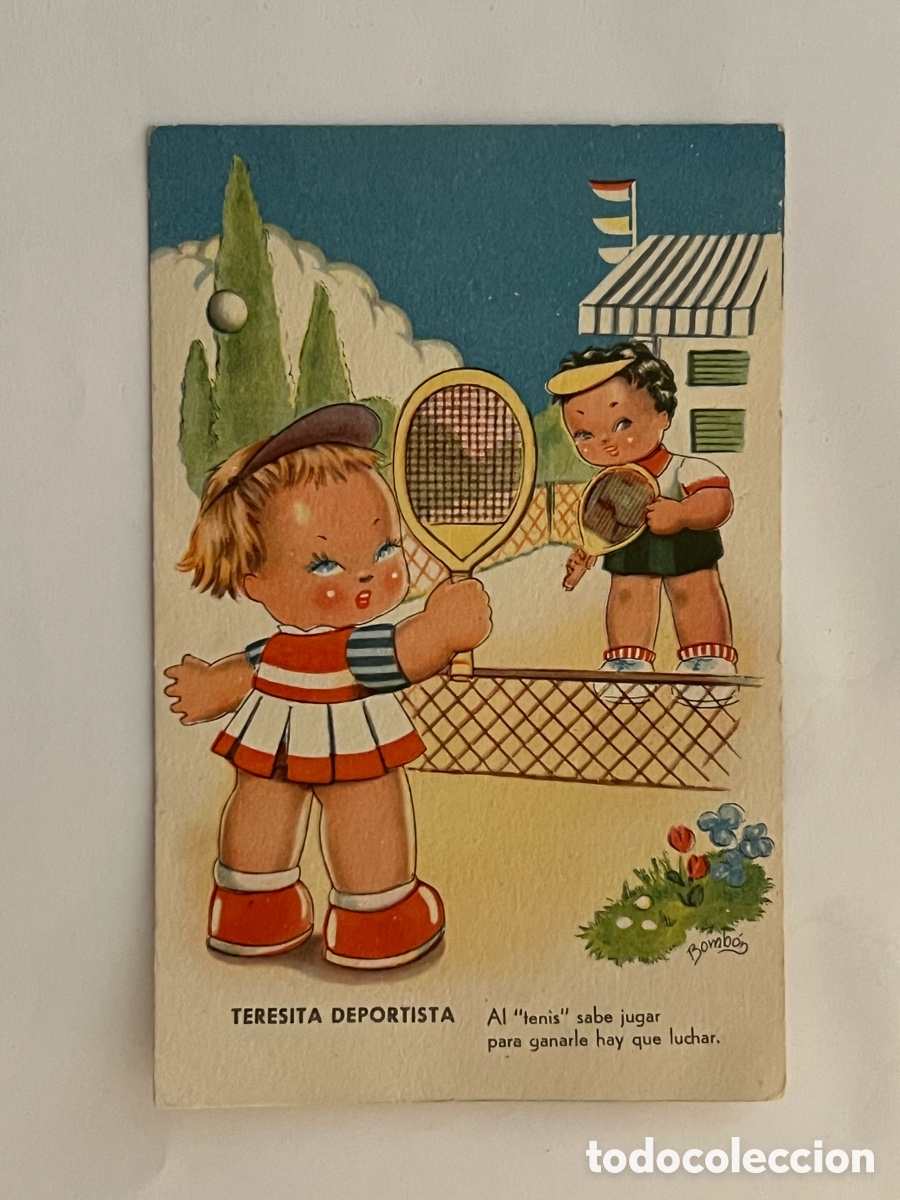 Postales: TERESITA DEPORTISTA. Ilustra BOMB&Oacute;N. Postal Dibujos y Caricaturas. Estamper&iacute;a RAM, serie 17 (a.1952)