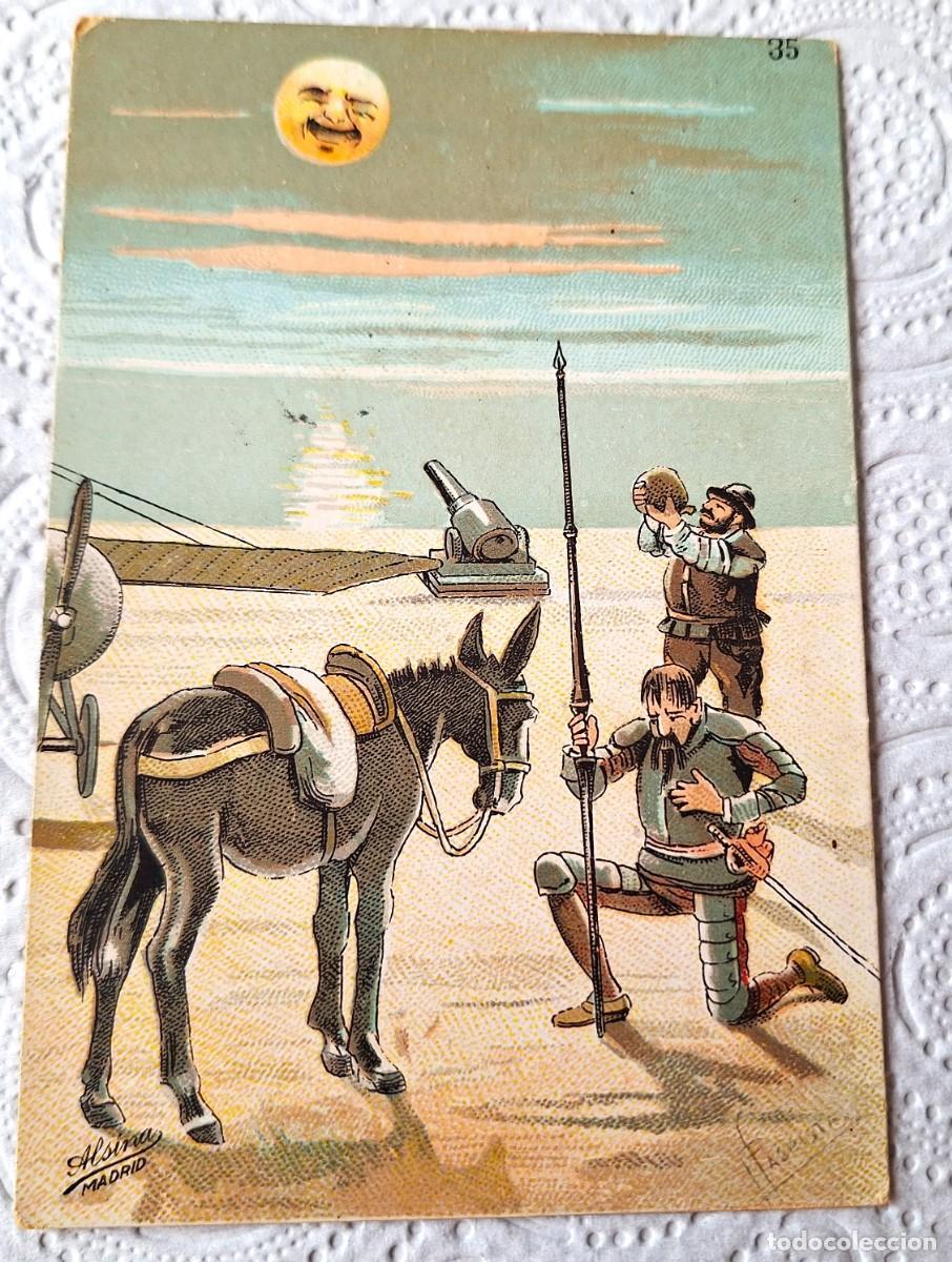 Postales: ILUSTRACION PUBLICITARIA - POSTAL MUY ANTIGUA MANUSCRITA EN 1917 - DON QUIJOTE Y SANCHO PANZA