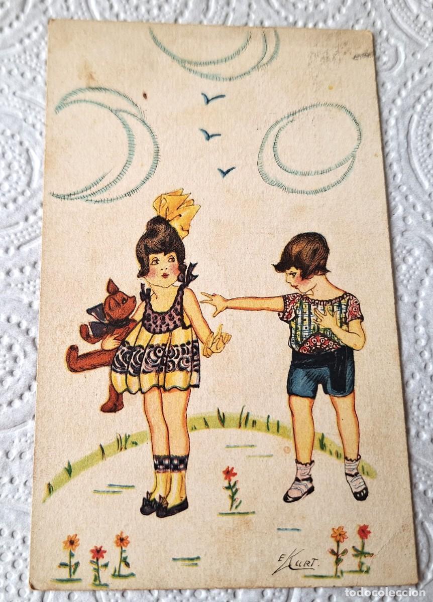 Postales: POSTAL EN COLOR MUY ANTIGUA MANUSCRITA EN 1923 - NI&Ntilde;OS JUGANDO