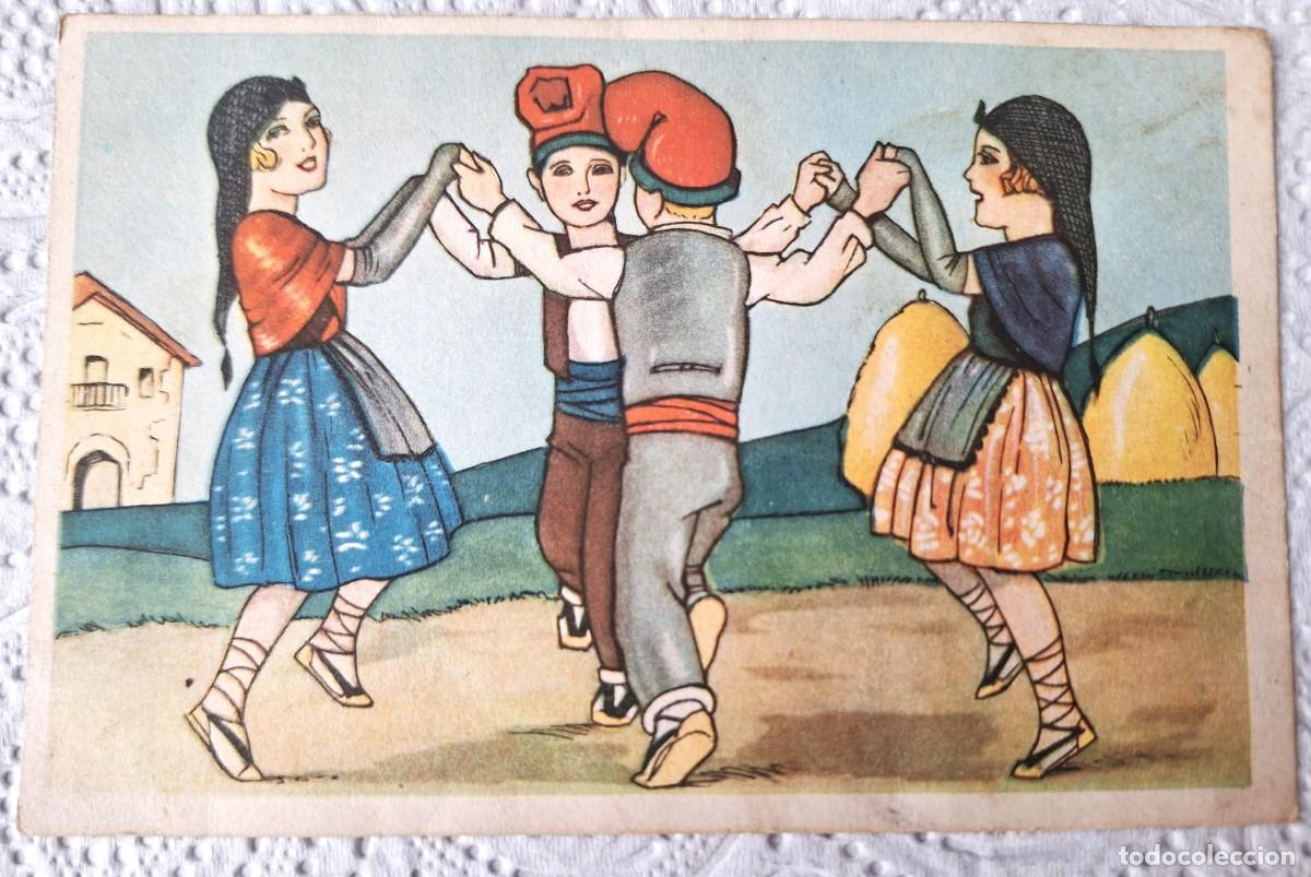 Postales: POSTAL EN COLOR MUY ANTIGUA MANUSCRITA EN 1945 - BAILANDO SARDANES