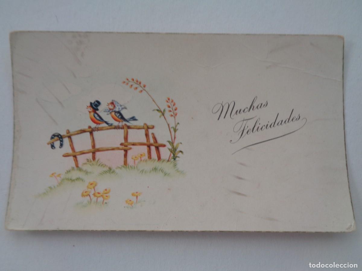 Postais: PEQUE&Ntilde;A TARJETA DE FELICITACION CON DIBUJO DE PAJARITOS , A&Ntilde;OS 40