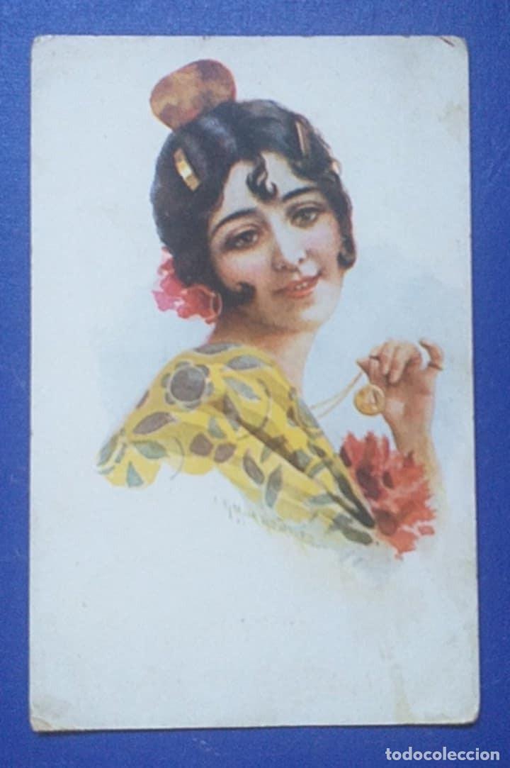 Postales: POSTAL ILUSTRADA Mujer Andaluza. Escrita
