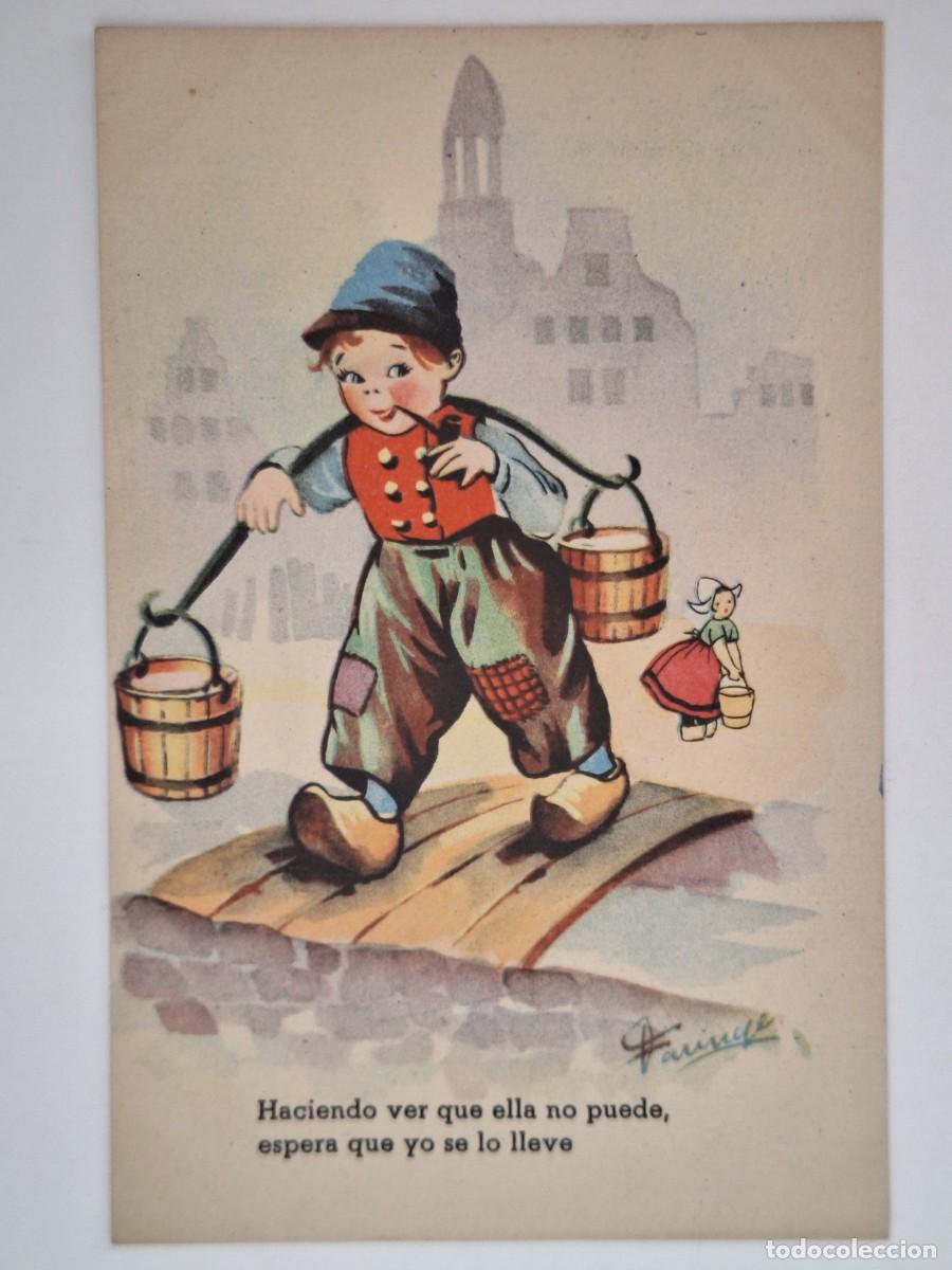 Postales: TARJETA POSTAL VALENCIA 1944 ILUSTRACION FARINGES RV-3122 GALLEGO PORTANDO LECHE GALICIA