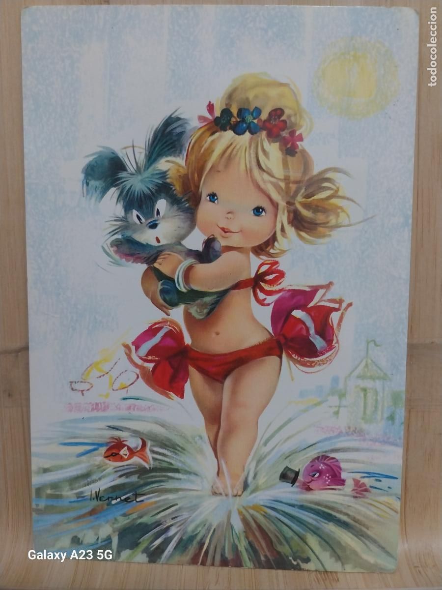 Postales: NI&Ntilde;A PERRITO PLAYA ILUSTRACION VERNET ED CYZ 6871 SC ORIGINAL