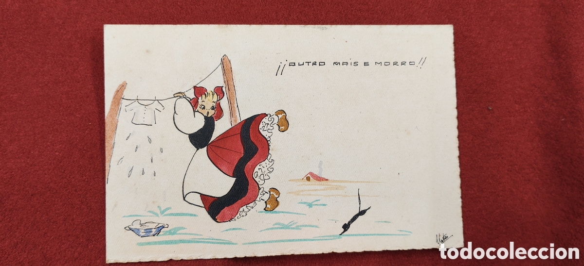 Postales: Antigua Postal Humor&iacute;stica Gallega - Ilustraci&oacute;n de Mateo - &iexcl;&iexcl;Outro mais e morro!! - Reverso Limpio