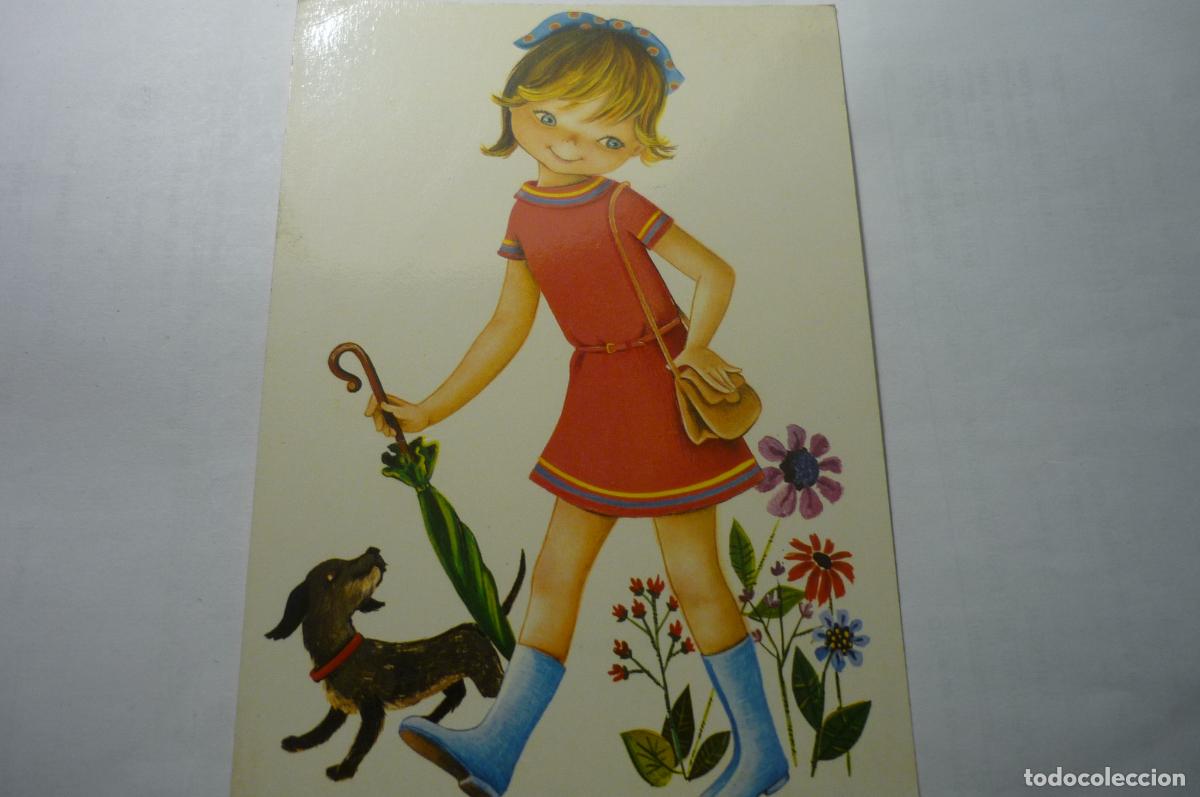 Postales: postal ni&ntilde;a paseando dibujo axel escrita