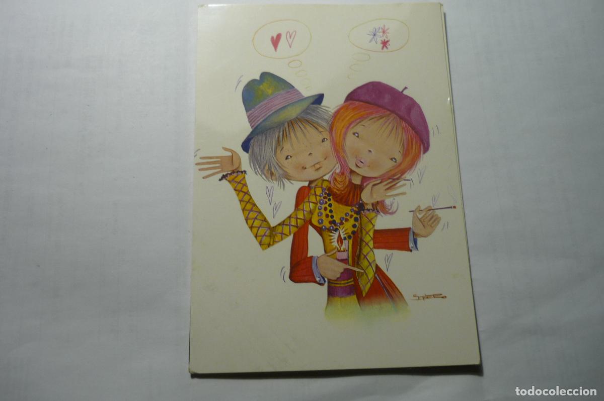 Postales: postal dibujo pareja circulada