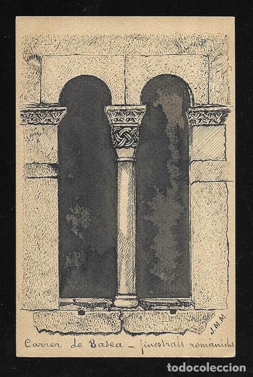 Postales: Postal. Dibuix a ploma Carrer de Basea- finestrals rom&agrave;nichs. Morales i Mas, Joan.(col&middot;lectiu his