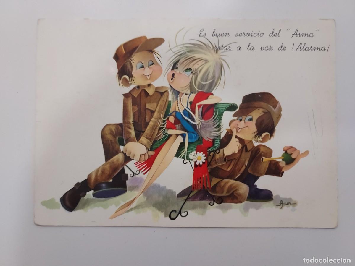 Postales: POSTAL ILUSTRADOR ASUN. MILITAR RECLUTA NOVIA ENAMORADOS TRIO. ESCRITA. 1967