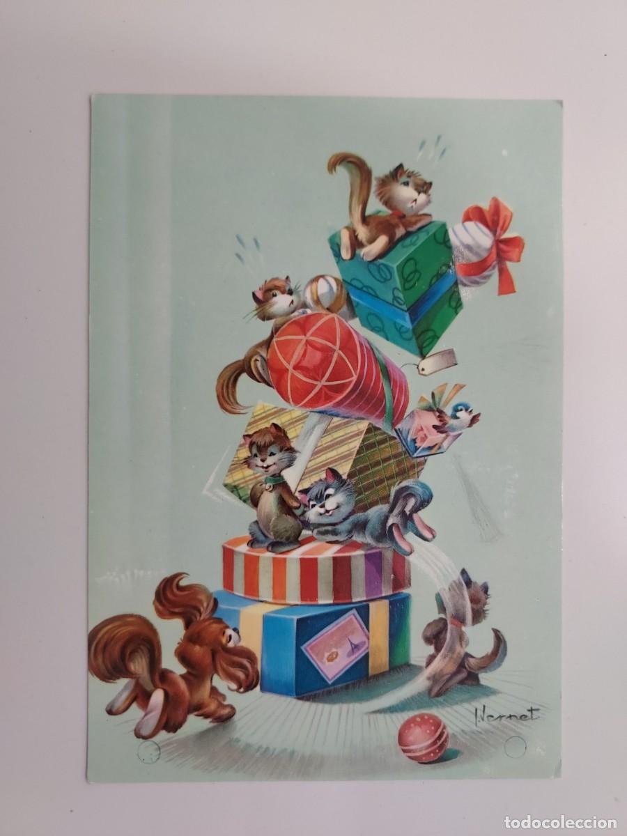 Postales: POSTAL ILUSTRADOR VERNET. GATOS REGALOS NAVIDAD. ESCRITA. 1965 CYZ