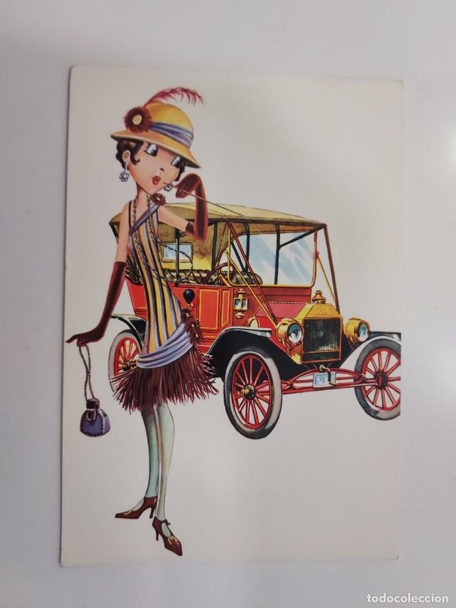 Postales: POSTAL ILUSTRADA. CHICA A&Ntilde;OS 20 ESTILO FLAPPER AUTOMOVIL CLASICO. SIN CIRCULAR. 1970. BV