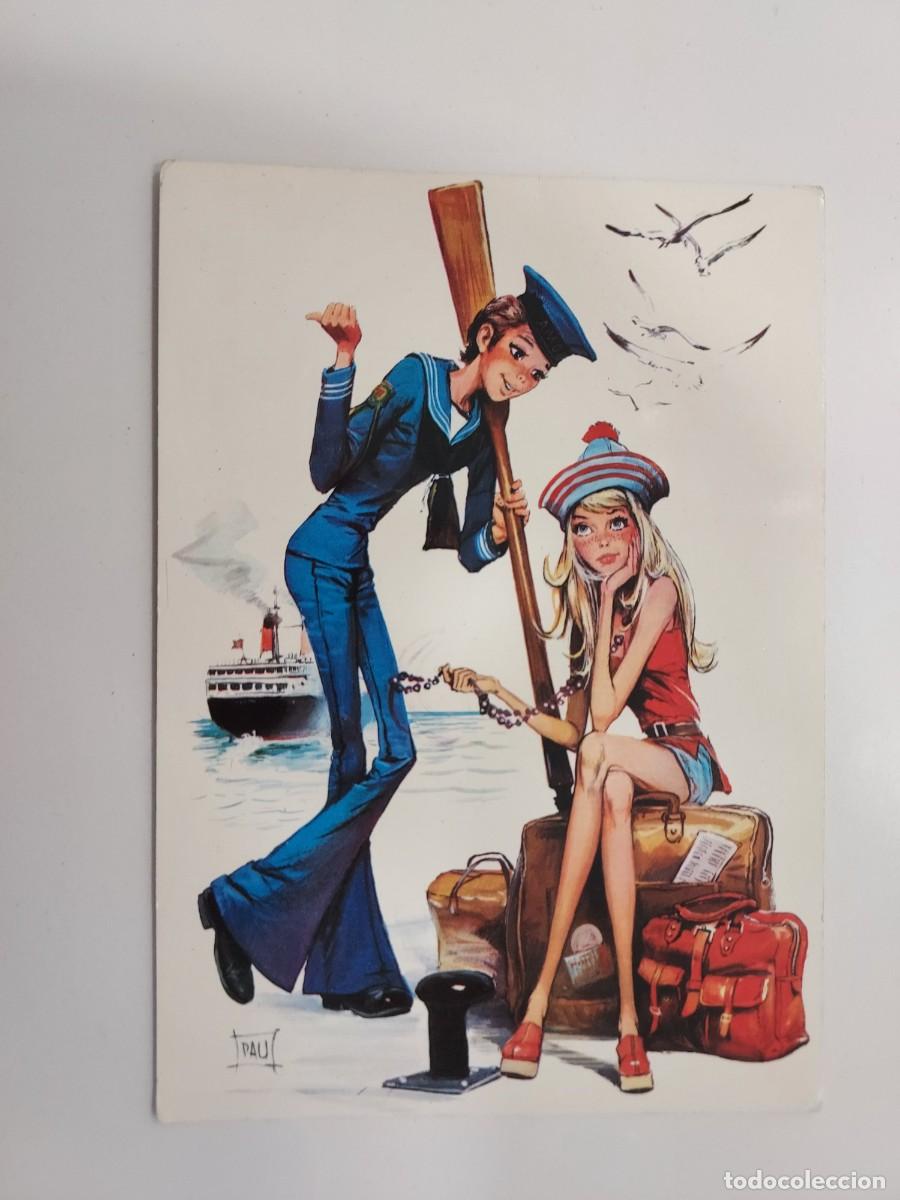 Postales: POSTAL ILUSTRADOR PAU. MILITAR MILI MARINERO CHICA VACACIONES. SIN CIRCULAR. 1974. PERLA
