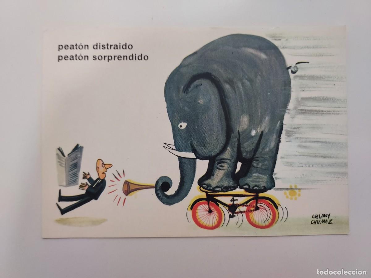 Postales: POSTAL ILUSTRADOR CHUMY CHUMEZ. PEATON ELEFANTE BICICLETA. S/C. 1963. JEFATURA CENTRAL TRAFICO