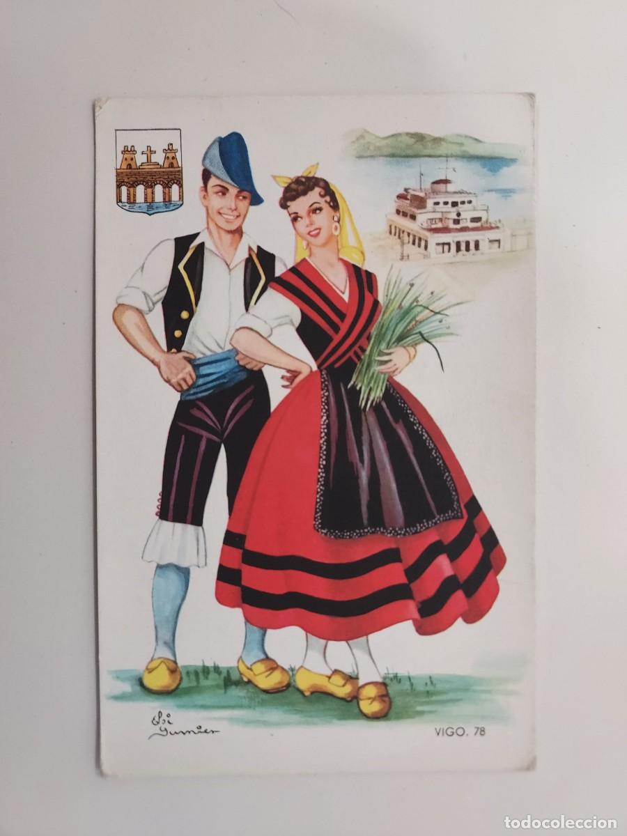 Postales: POSTAL ILUSTRADOR ELSI GUMIER. TRAJE REGIONAL VIGO. MOLINA. SIN CIRCULAR. A&Ntilde;OS 1950