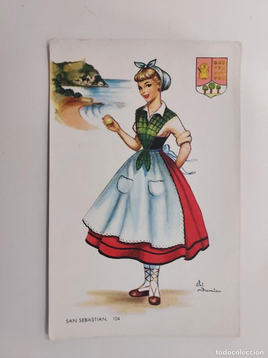 Postales: POSTAL ILUSTRADOR ELSI GUMIER. TRAJE REGIONAL SAN SEBASTIAN. MOLINA. SIN CIRCULAR. A&Ntilde;OS 1950
