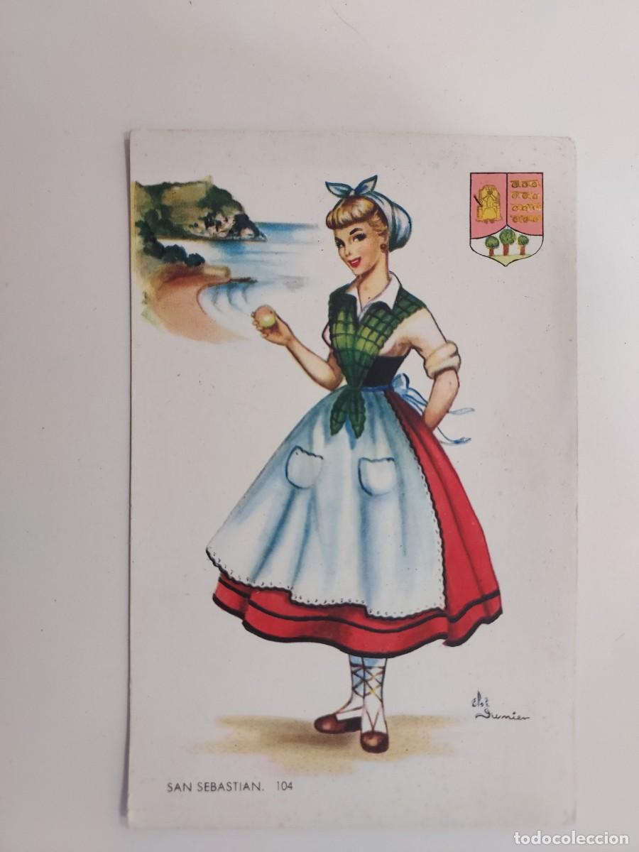 Postales: POSTAL ILUSTRADOR ELSI GUMIER. TRAJE REGIONAL SAN SEBASTIAN. MOLINA. SIN CIRCULAR. A&Ntilde;OS 1950