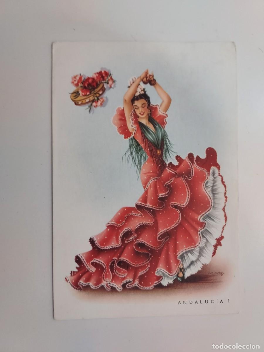 Postales: POSTAL ILUSTRADA M. M. G. TRAJE TIPICO BAILE ANDALUCIA GITANA FLAMENCO. JBR. ESCRITA. 1960