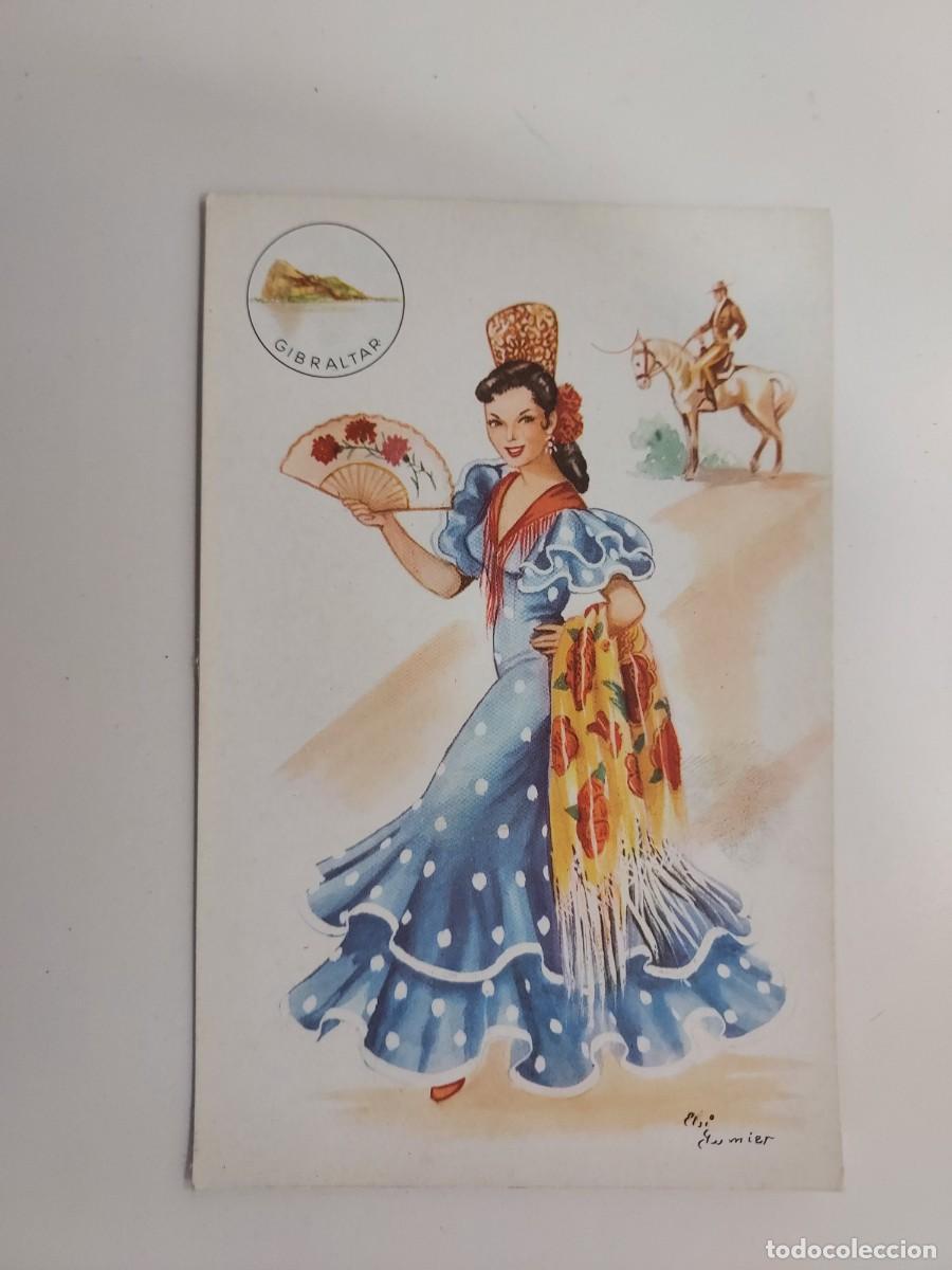 Postales: POSTAL ILUSTRADOR ELSI GUMIER. TRAJE REGIONAL GIBRALTAR SEVILLANA ANDALUCIA. TRASERA EN BLANCO