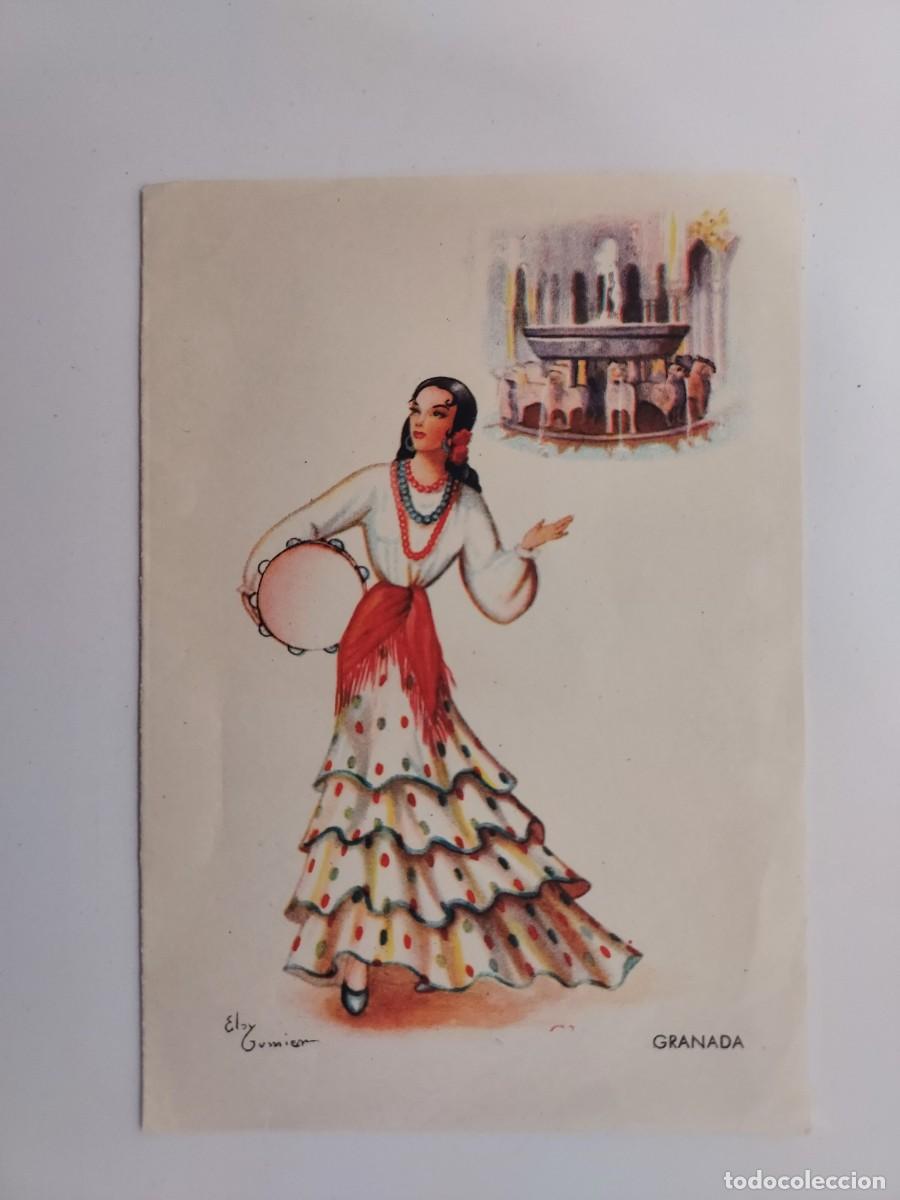 Postales: DIPTICO TIPO POSTAL 13X9 CM. ILUSTRADOR ELSY GUMIER. GRANADA TRAJE REGIONAL GITANA. EDICIONES F. M.