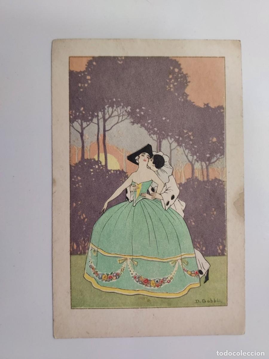 Postales: POSTAL ILUSTRADOR D. GOBBI. ART DECO. ENAMORADOS BESO, PIERROT. MAJESTIC ITALY. A&Ntilde;OS 1940 1950