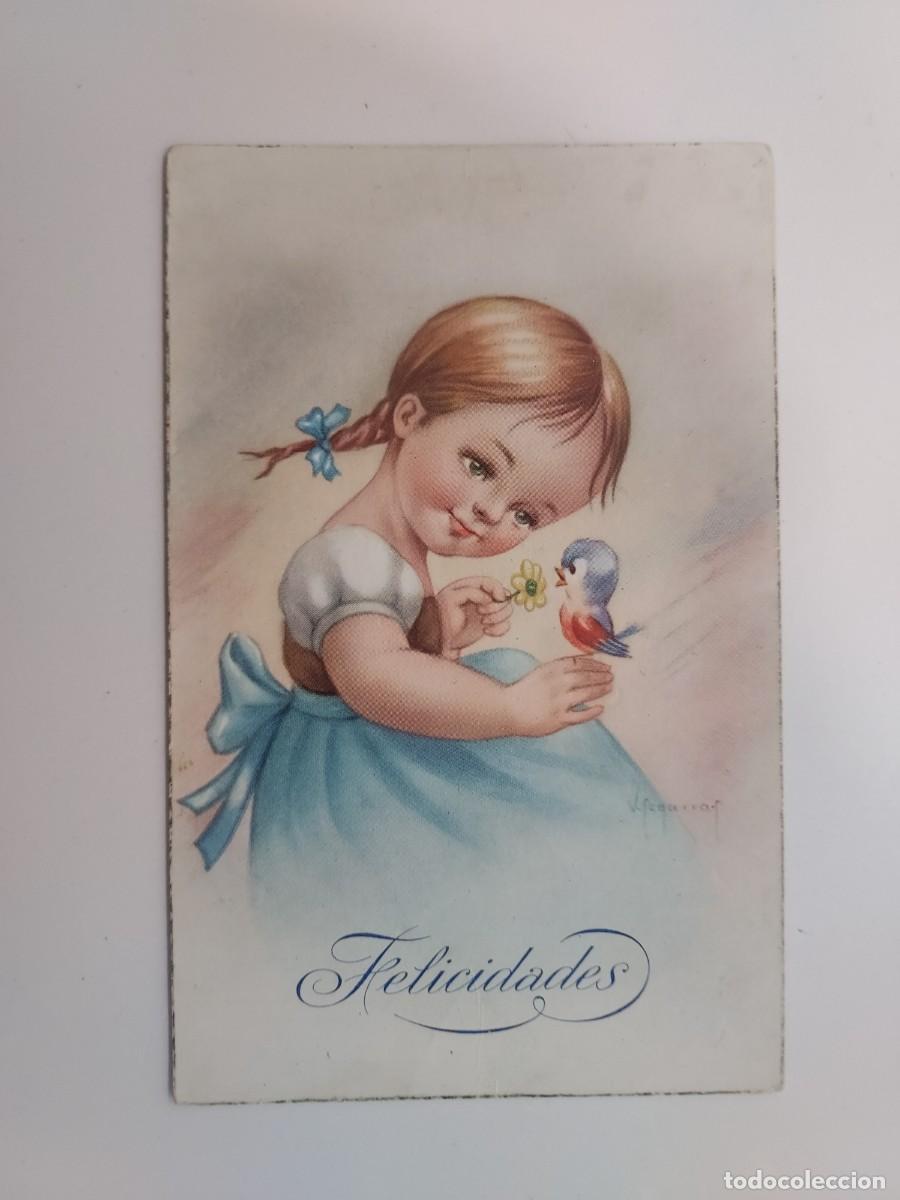 Postales: POSTAL ILUSTRADOR SEGARRA. NI&Ntilde;A PAJARO FELICIDADES. ESCRITA. A&Ntilde;OS 1950. CYZ